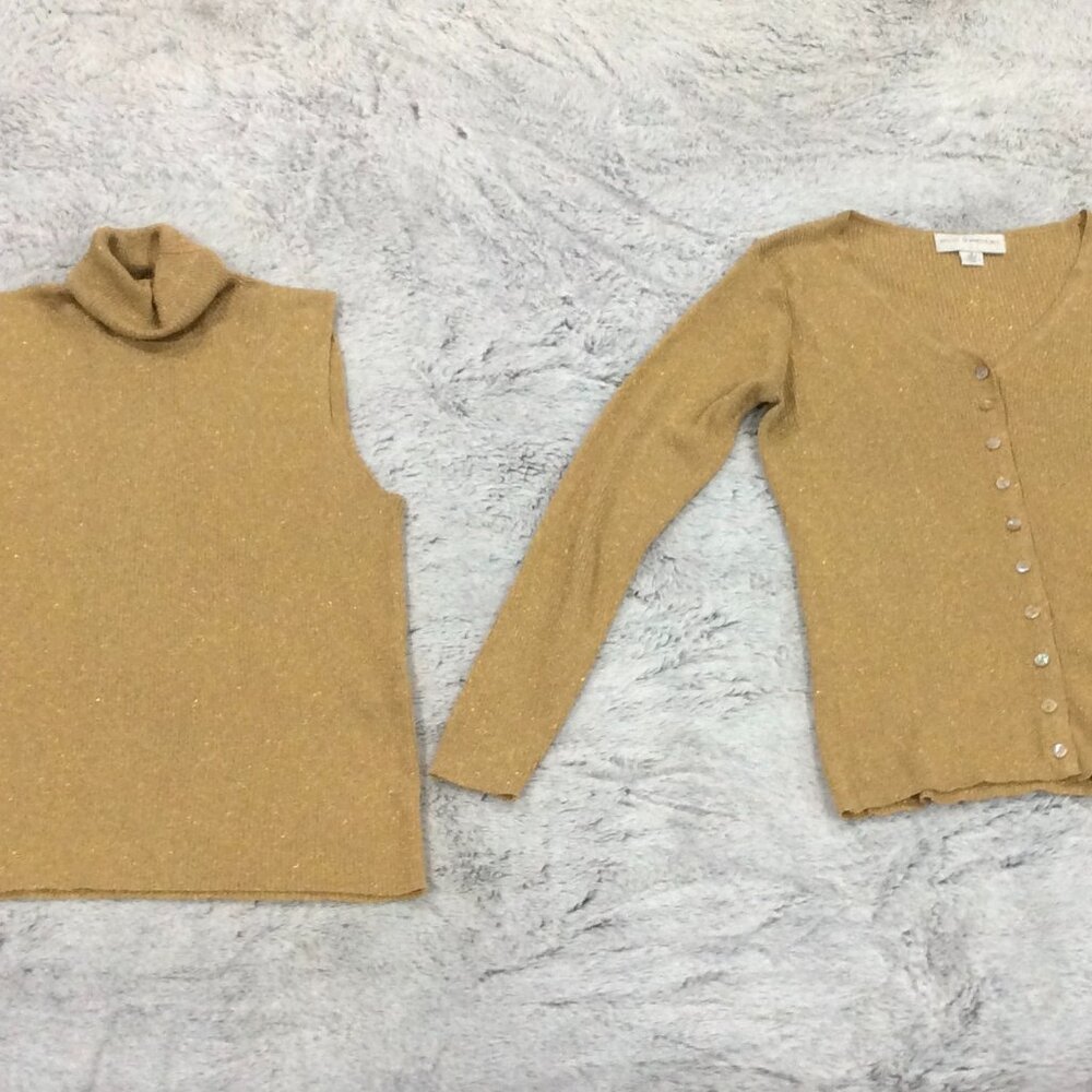 Petite Sophisticate Gold Metallic Sparkle Glitter 2-Piece Cardigan Set